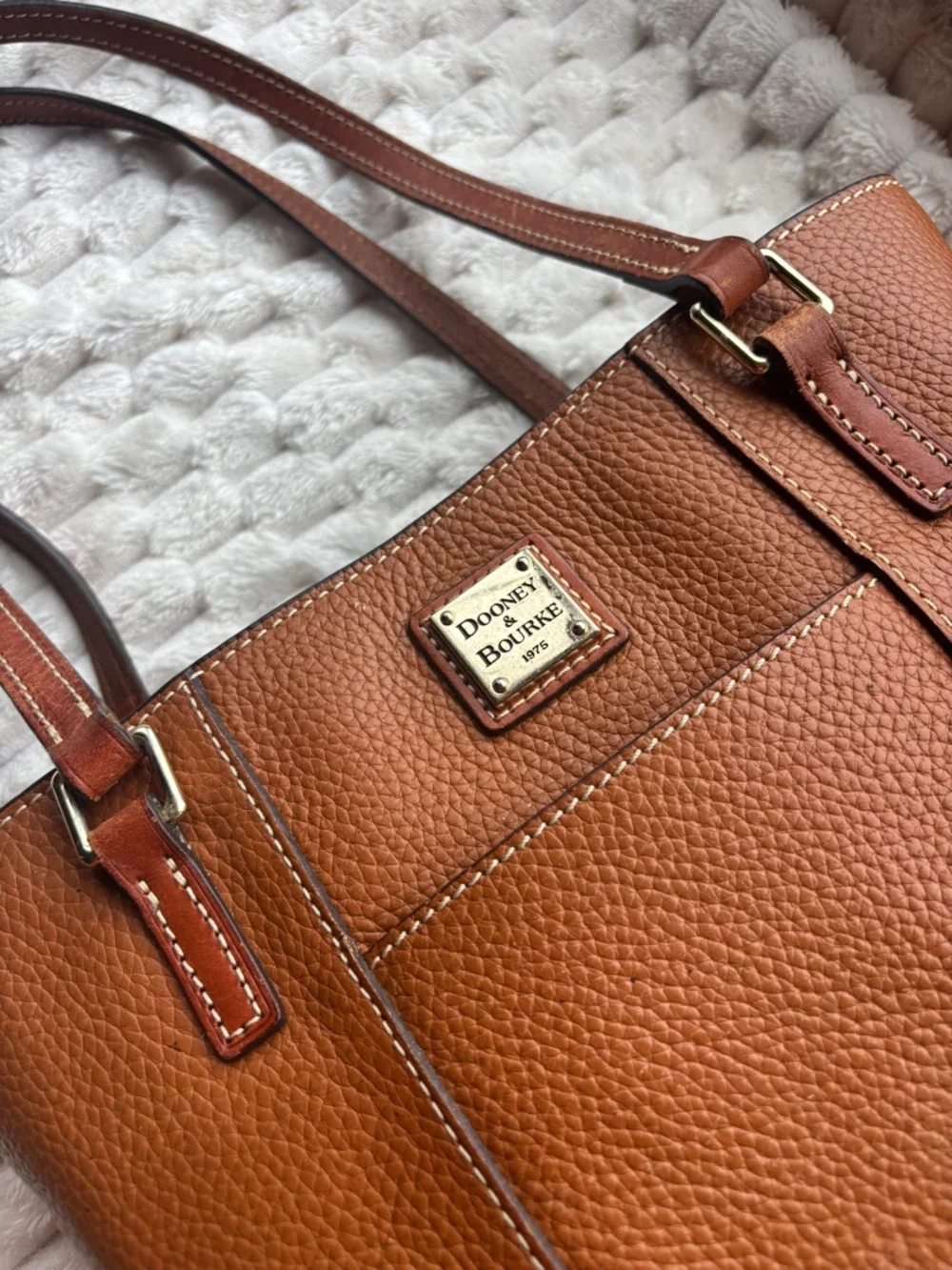 Dooney & Bourke Brown Pebbled Leather Tote Bag Shoulder Handles